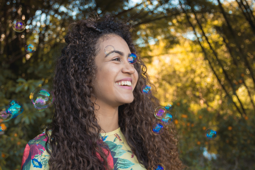 Woman Wearing Floral Crew-neck Shirt